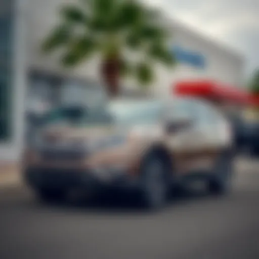 A 2016 Honda CR-V EX-L with 90,000 miles parked outside a dealership, showcasing its sleek design and features.