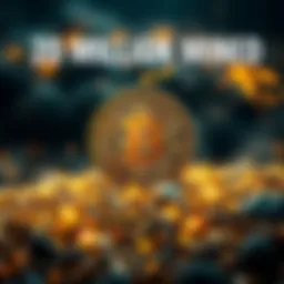 A digital representation showing the milestone of 20 million Bitcoins mined, with a background of gold and sparks symbolizing value and scarcity.