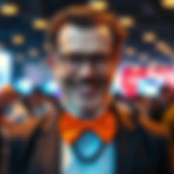 A deaf inventor wearing a 3D printed bowtie, showcasing it during a tech event