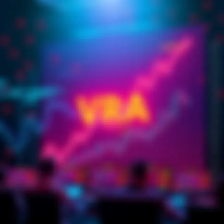Graph showing a downward trend in VRA cryptocurrency value with worried investors in the background.