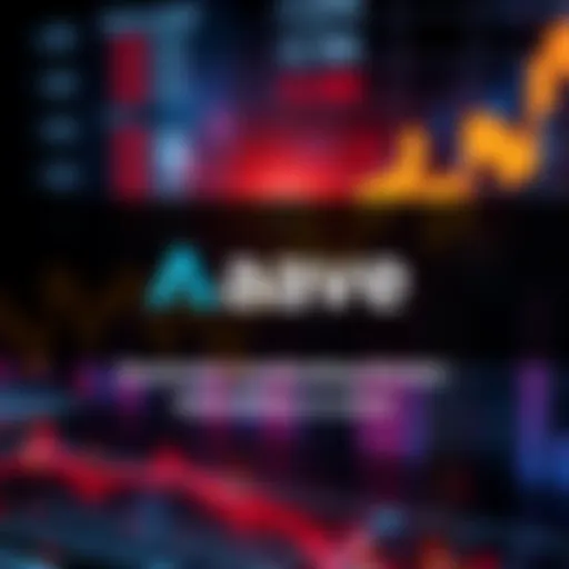 Aave logo with a background of upward trending loans and financial graphs