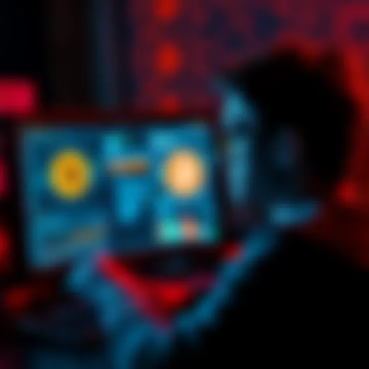 Accessing Bitcoin Passphrase A worried person looking at a computer screen with a Bitcoin wallet interface, symbolizing the search for a lost passphrase.