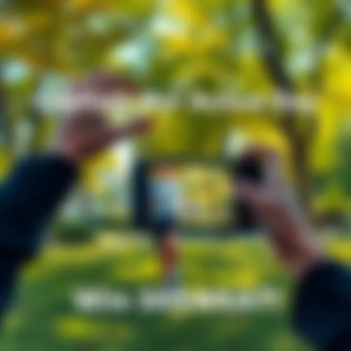 Person taking a photo while jogging in a park, capturing their active day