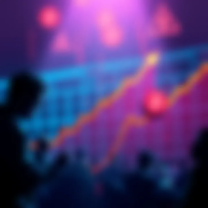 Graph showing ADA cryptocurrency value drop with downward trend line and frustrated investors in the background.