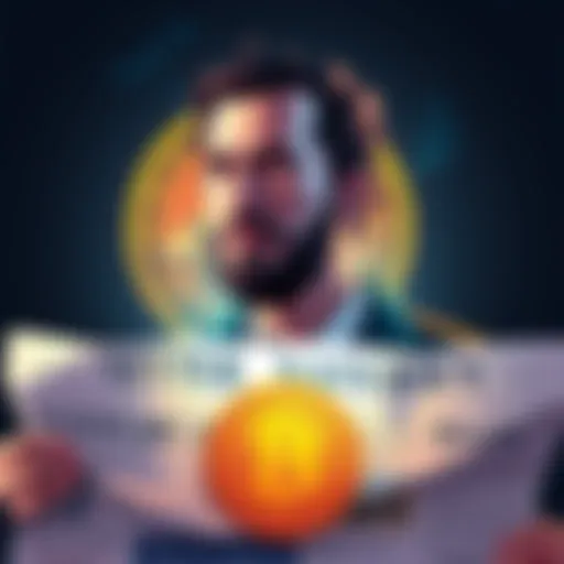 Illustration of Adam Back next to Bitcoin symbol with a newspaper headline about the investigation