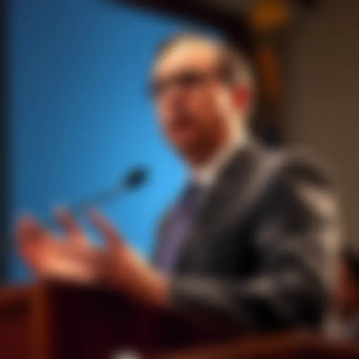 California Congressman Adam Schiff stands at a podium, speaking about his proposed bill to ban betting on war and death.