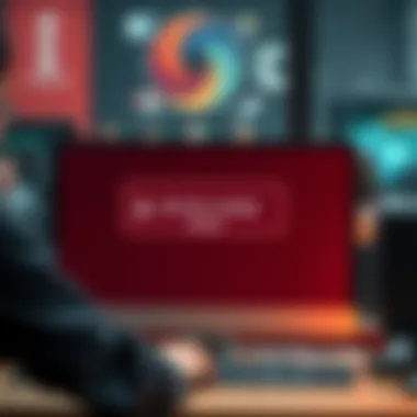 Ads Not Loading Screen A computer screen displaying an error message indicating ads are not loading, with a frustrated user in the background.