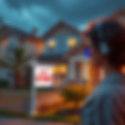 A person looking at a house for sale with a price tag under 70K.