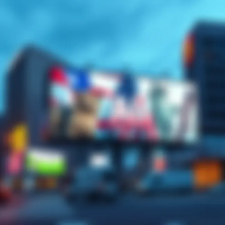 A digital billboard displaying AI-generated advertisements targeted at American patriots, featuring patriotic symbols and colors.