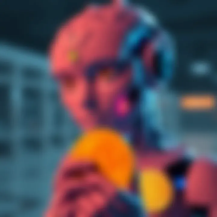 A futuristic AI agent contemplating Bitcoin among various payment options
