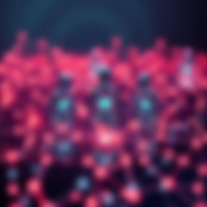 Illustration of AI agents represented as digital figures interacting across networks symbolizing communication and collaboration.