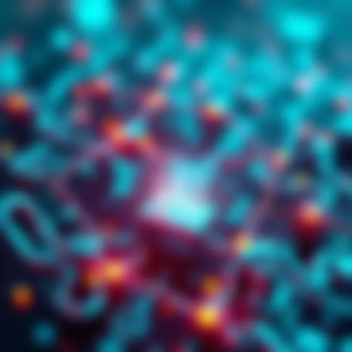 A visual representation showing artificial intelligence symbols interconnected with blockchain elements, like chains and blocks, illustrating their relationship.