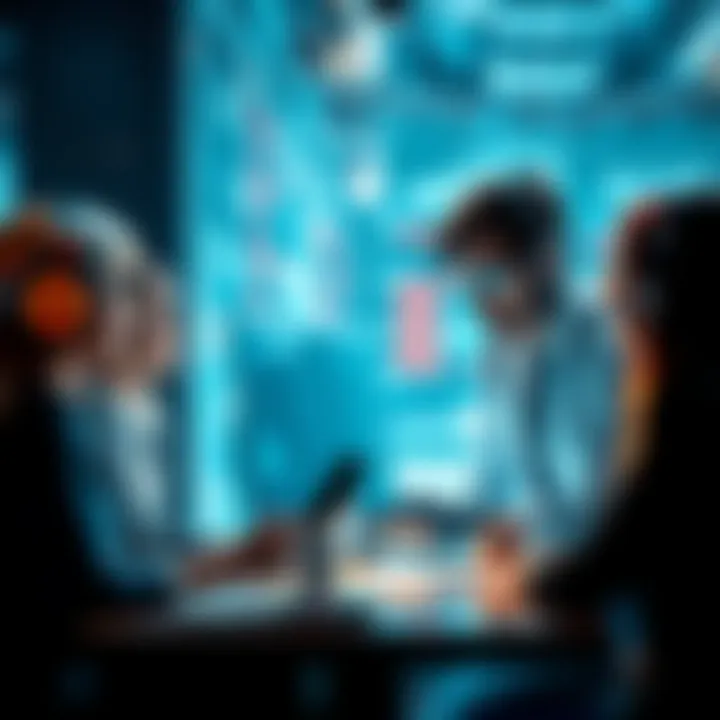 AI and Business Integration A business meeting showing professionals discussing AI technology's role in the workplace