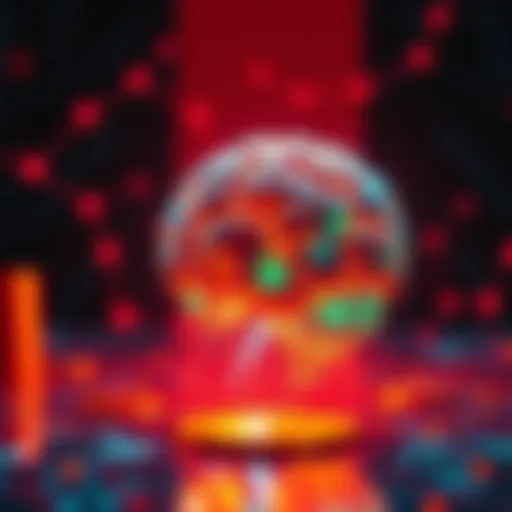 A visual representation of artificial intelligence and cryptocurrency merging, showing a brain with digital patterns alongside coins and blockchain graphics.