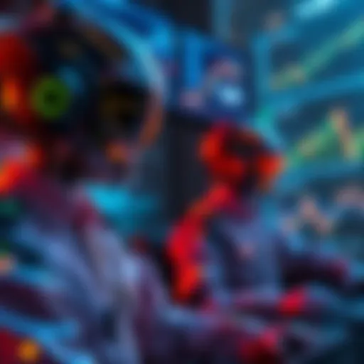 A digital graphic showing AI financial copilots analyzing data and market trends on screens, with charts and graphs in the background.