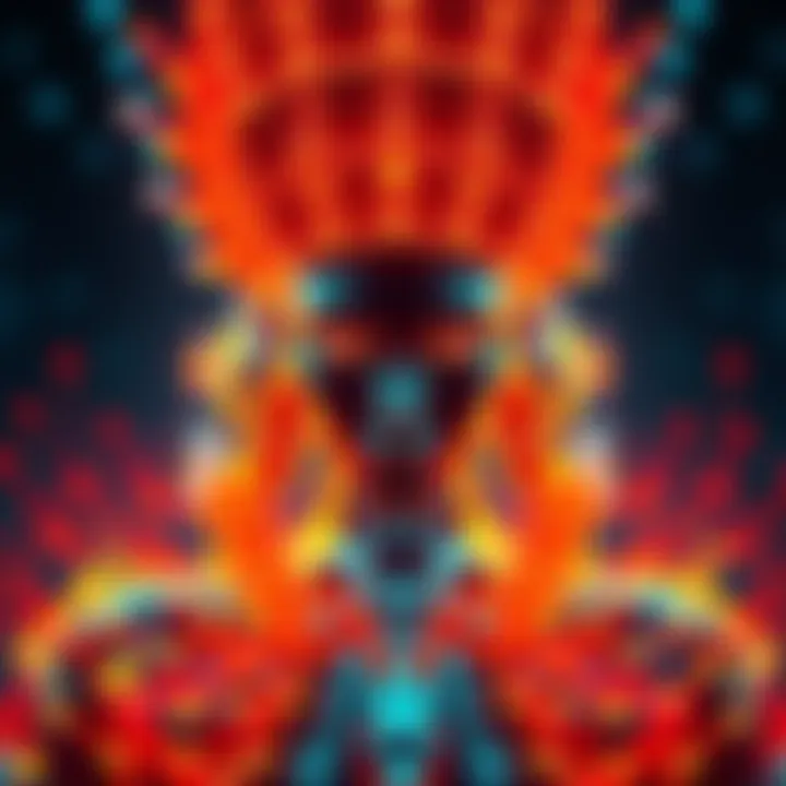 A digital artwork showcasing AI-generated designs contrasted with traditional art, highlighting the debate over authenticity and creativity in NFTs.