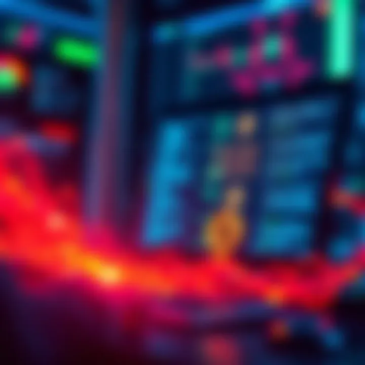 A digital representation of artificial intelligence trying to hack Bitcoin, featuring a computer screen displaying Bitcoin symbols and code, symbolizing the threat to cryptocurrency.