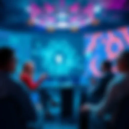 Experts debating the risks of artificial intelligence to humanity during a conference.