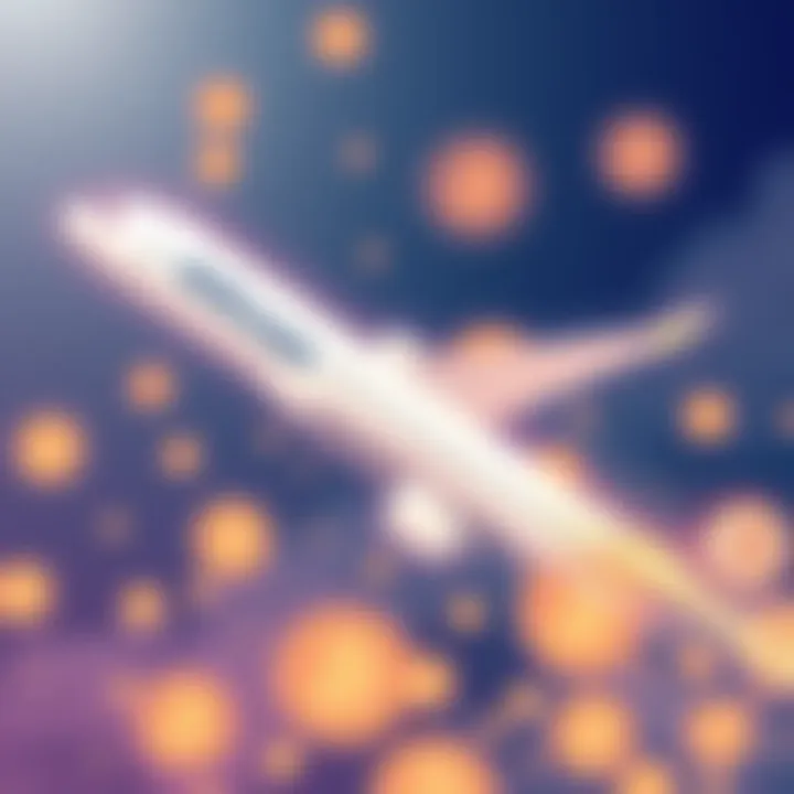 Illustration of AirEuropa airplane with cryptocurrency symbols in the background