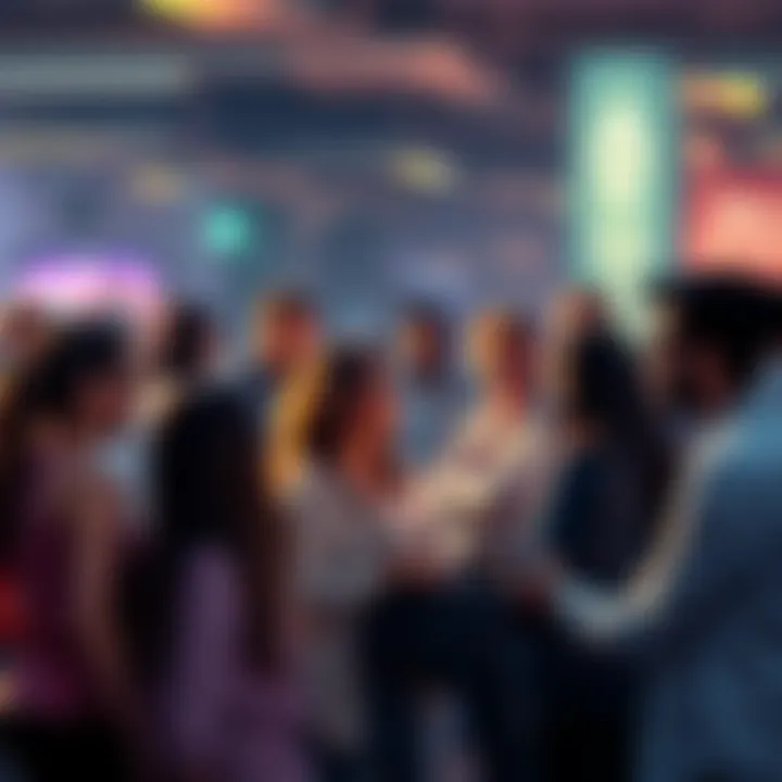 A group of people discussing and sharing ideas about Algorand in a lively community setting.