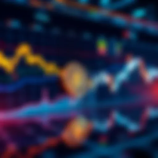 A digital representation of altcoins and Bitcoin with upward and downward trends shown on a graph, reflecting market fluctuations.