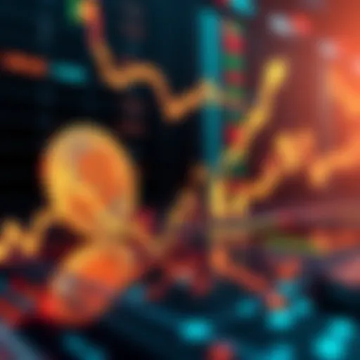 A digital representation of fluctuating altcoin values with an upward trend line alongside a Bitcoin symbol, illustrating the ongoing speculation about altcoin season.