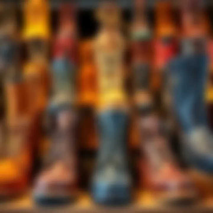 American-Made Moc Toe Work Boots A display of various American-made moc toe work boots, showcasing different styles and colors, suitable for wide feet.
