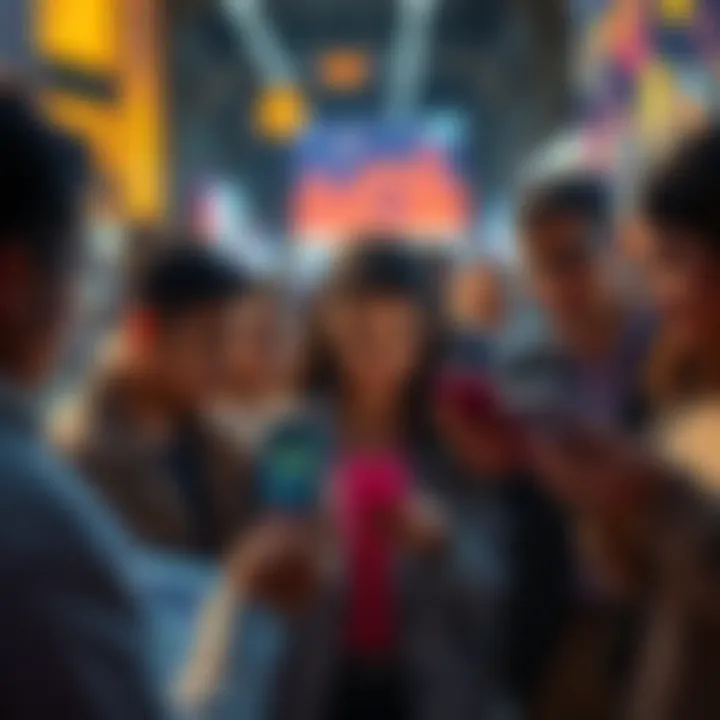 A diverse group of people interacting with digital devices showing cryptocurrency graphics and symbols, representing the growing participation in the crypto economy in the U.S.