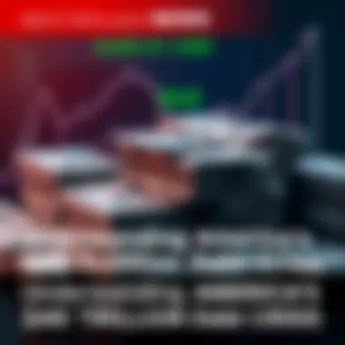 A visual representation of America's national debt at $40 trillion, featuring stacks of money and a graph showing rising debt levels.