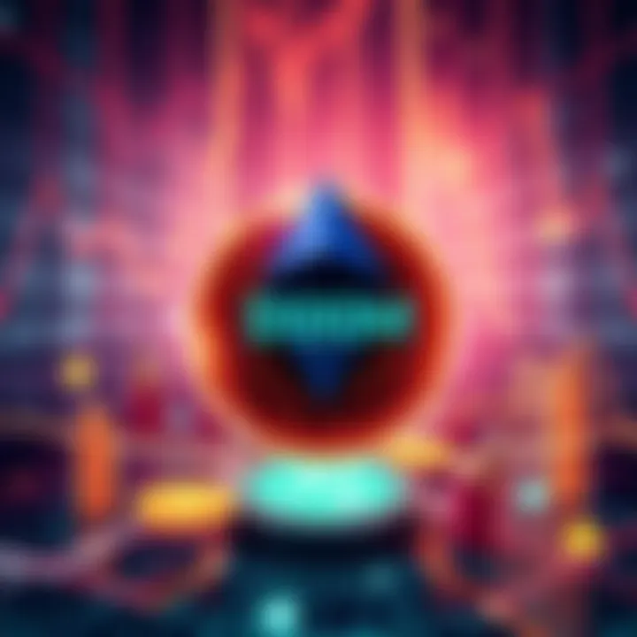 Illustration of a digital fund represented on the Ethereum blockchain with financial symbols and a $100M label