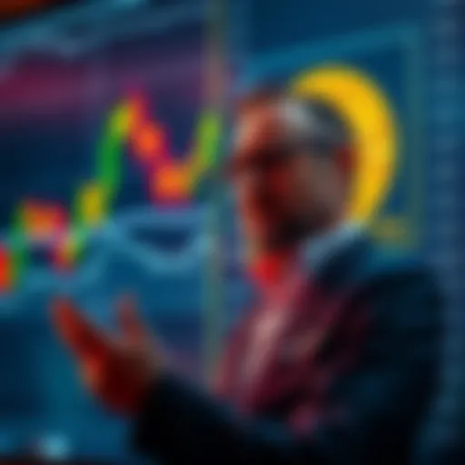 An analyst presenting Bitcoin market predictions in front of a digital chart