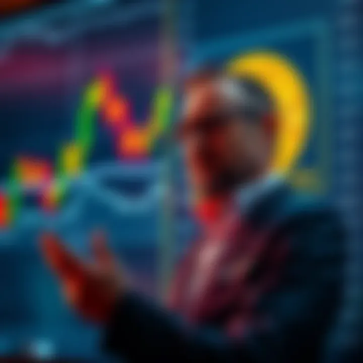 An analyst presenting Bitcoin market predictions in front of a digital chart