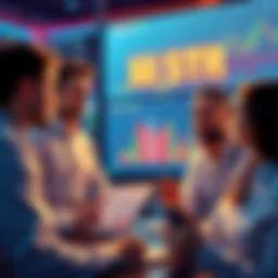 Group of analysts analyzing stock charts and discussing positive outlook for MSTR with a projection of $390 per share