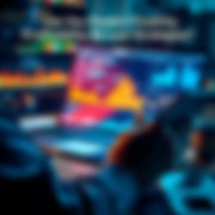 Analyzing Liquidity Pool Strategies A person examining charts and graphs on a laptop, focusing on liquidity pool strategies for investment profitability