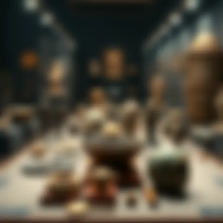 A collection of unique ancient artifacts arranged for viewing, showcasing their historical significance and cultural heritage.