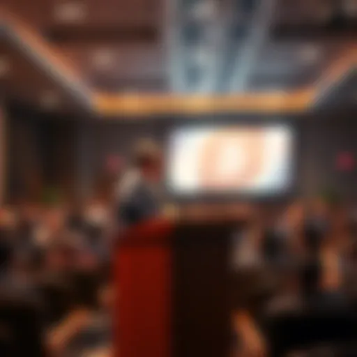 Andreas Antonopoulos stands at a podium addressing an empty room at the 2013 Bitcoin Conference in San Jose, sharing insights about Bitcoin.