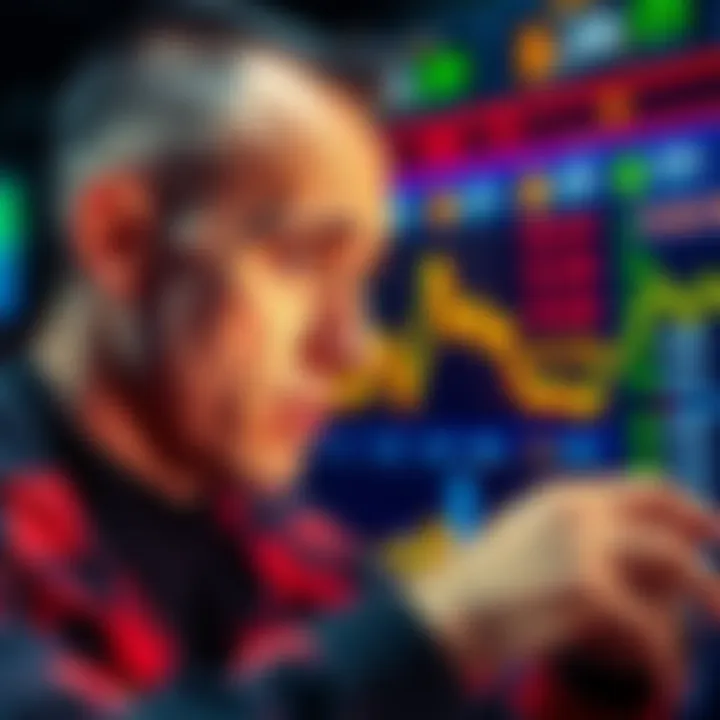 Andrew Tate looking at a screen showing Bitcoin prices with a concerned expression, indicating his recent liquidation.