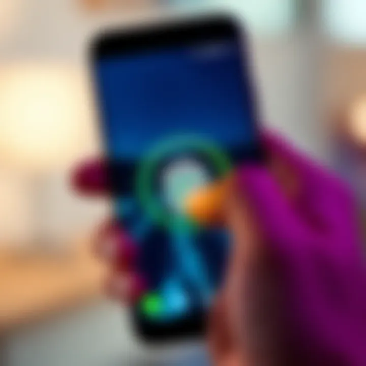 A person using their Android phone with a fingerprint scan to access apps.