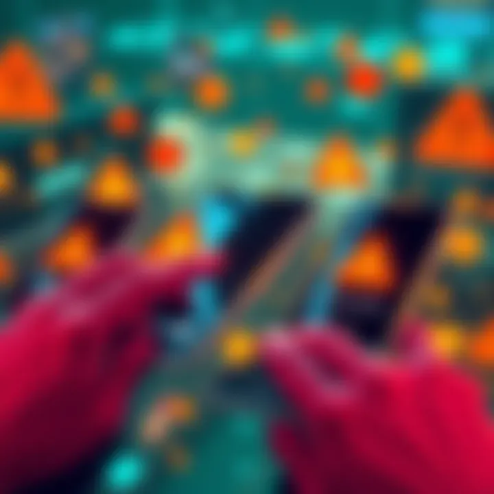 Android Phones Vulnerable to Crypto Theft An illustration showing Android phones with warning signs and crypto wallet icons, highlighting the vulnerability to hackers.