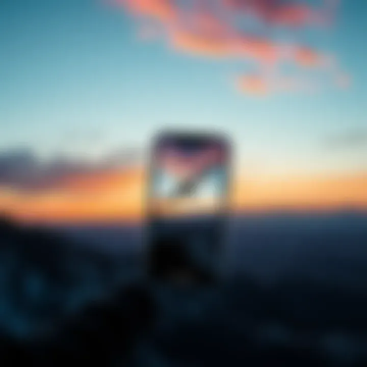 Apple Satellite Service for iPhone Users A modern iPhone displaying satellite connectivity features with a backdrop of remote landscapes.