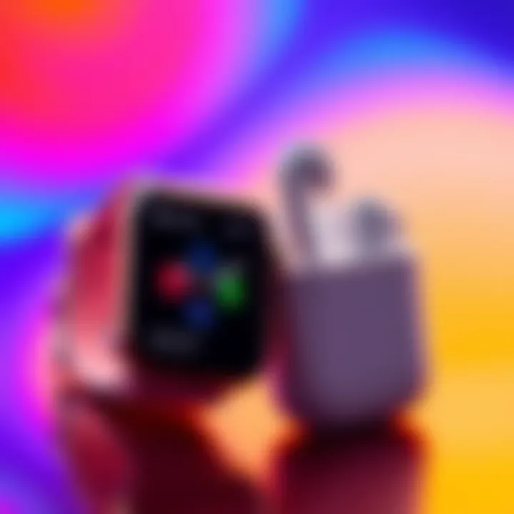 A close-up view of the Apple Watch Series 12 alongside the AirPods 5, showcasing sleek designs and colors available for the upcoming launch.