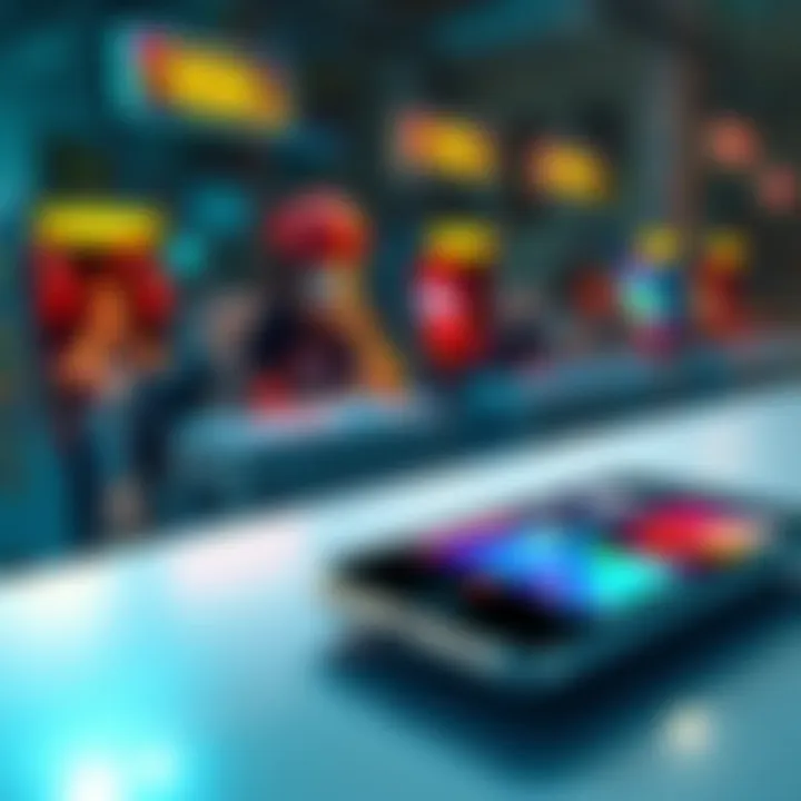 A collage depicting frustrated arcade gamers with unresponsive consoles and a sleek new smartphone in the foreground, symbolizing the disconnect between new technology and classic gaming.