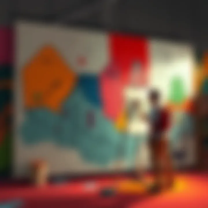 An artist sketching a new mural concept on a large canvas