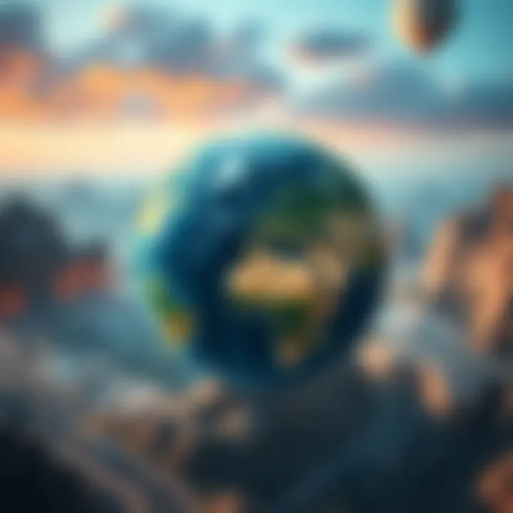 A digital representation of a virtual environment showcasing various features of Atlas Earth, including interactive elements and landscapes.