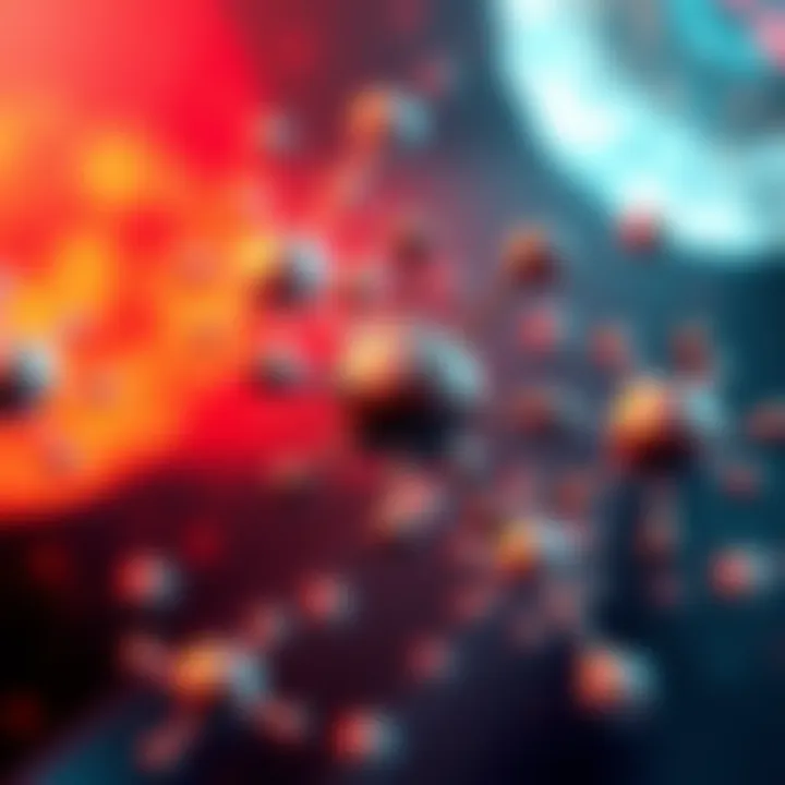 Illustration showing atoms interacting with each other in various scenarios
