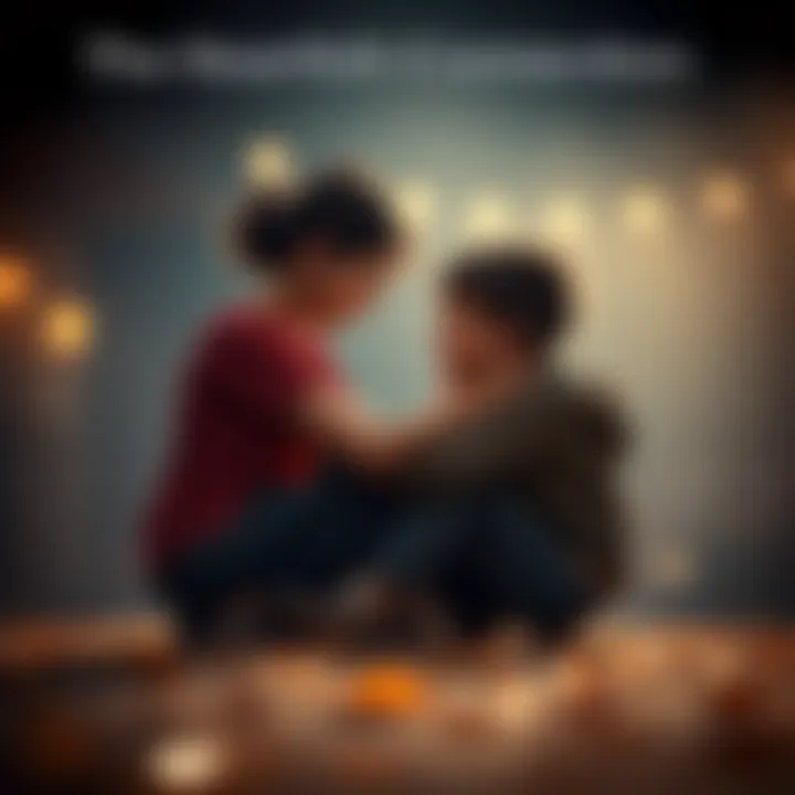 Aura kneeling beside her son, both smiling and embracing each other in a warm, loving scene