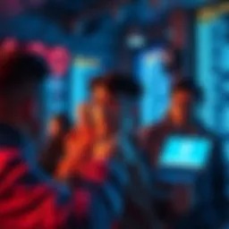 A group of people focused on decoding Morse code, with a timer and digital displays highlighting words to decode in the background