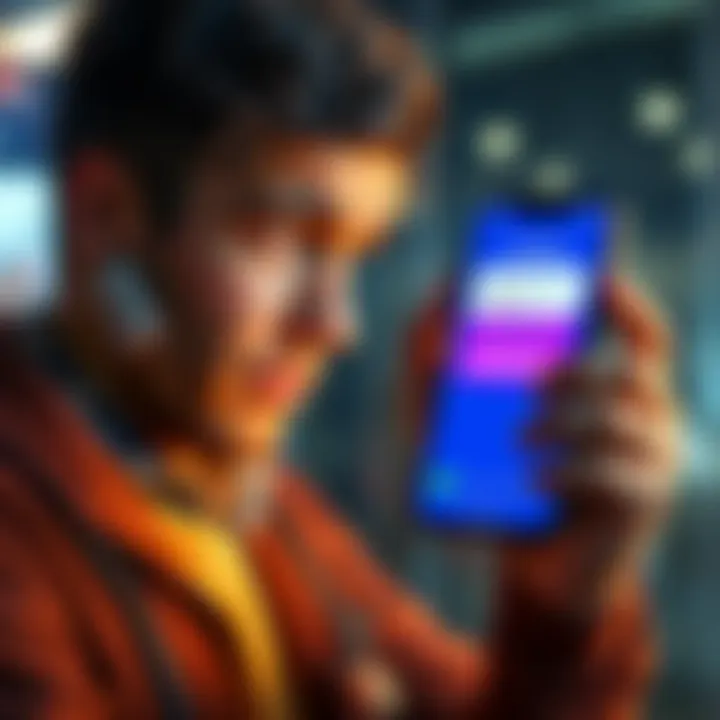 A person looking frustrated while checking their bank app on a smartphone, showing an error message about blocking crypto transactions.