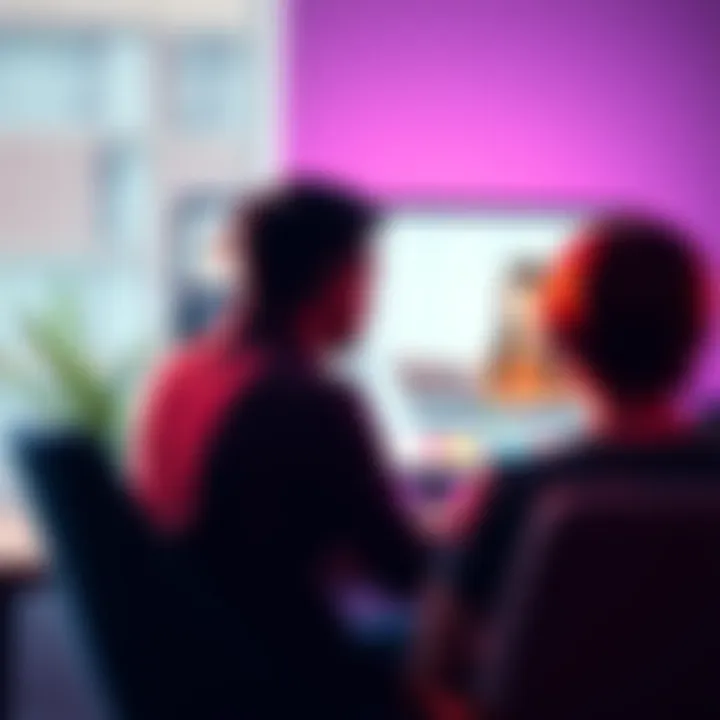 A person engaging in a virtual coaching session using an avatar on a computer screen, showing a supportive atmosphere.