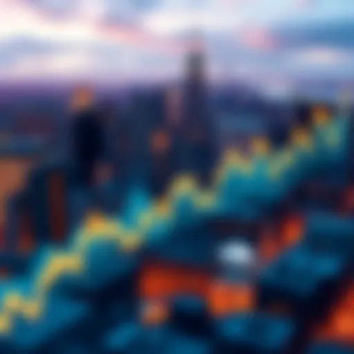 Graph showing potential AVAX price movement with NYC skyline in background